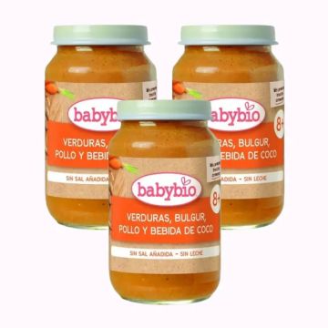 Babybio Verduras Bulgur Pollo Y Bebida De Coco, Pack 3 x 200 gr