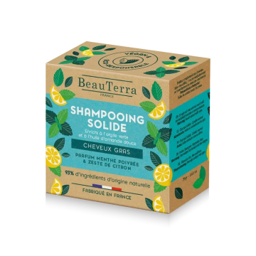 Beauterra Sólida Champú Sólido De Menta Y Cáscara De Limón (Cabello Graso) , 75gr