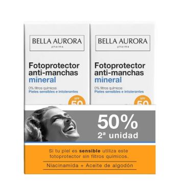 Bella Aurora Duplo Fotoprotector Solar Anti-Manchas Mineral Spf50, 50+50 ml