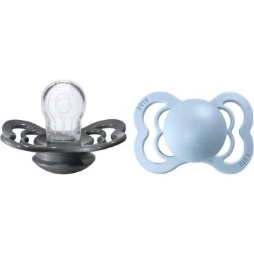BIBS 2 Chupetes Supreme Iron/Baby Blue Silicona 0/6 Meses