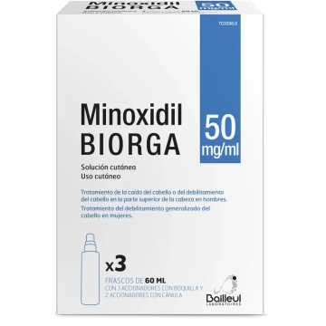 Biorga 50 Mg/ ml Minoxidil Solución Cutánea 3 Frascos de 60 ml