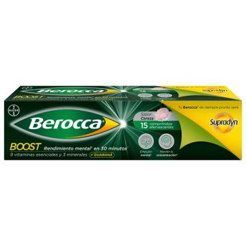 Berocca Boost Magnesio, Vitaminas y Minerales con Guaraná, 15 Comprimidos Efervescentes