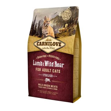 Carnilove Feline Adult Esterilizado Cordero Jabali 2Kg pienso para gatos