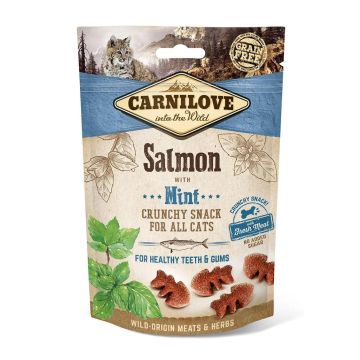 Carnilove Feline Crunchy Snack Salmon Menta Caja 10X50Gr, snack para gatos