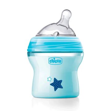 Chicco - Biberón Naturalfeeling Tetina Inclinada Flujo Normal +0 Meses SiliconaAzul 150 ml