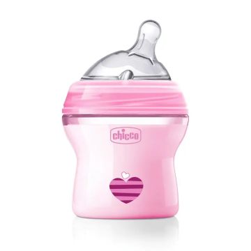 Chicco - Biberón Naturalfeeling Tetina Inclinada Flujo Normal +0 Meses SiliconaRosa 150 ml
