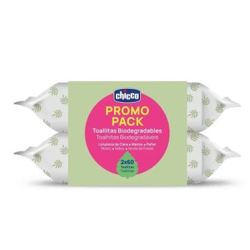 Chicco Bipack Toallitas Biodegradables , 2x60 unidades