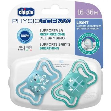 Chicco Chupete Physio Light Silicona Azul 16-36 Meses Pack, 2 Unidades
