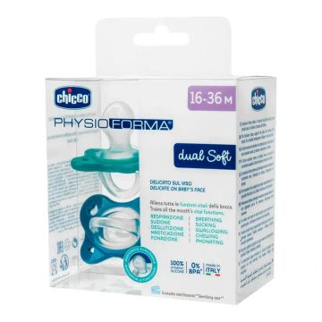 Chicco Chupete Physioforma Dual Soft Sil Azul 16-36 Meses , 2 unidades