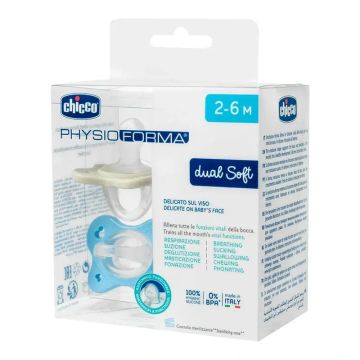 Chicco Chupete Physioforma Dual Soft Sil Azul 2-6 Meses , 2 unidades