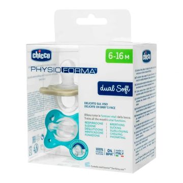 Chicco Chupete Physioforma Dual Soft Sil Azul 6-16 Meses , 2 unidades