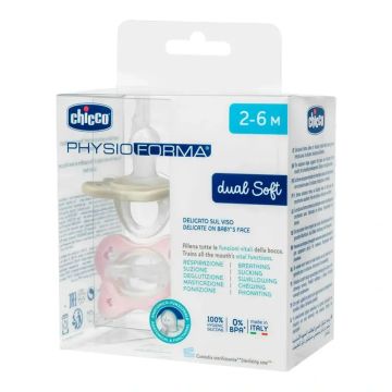 Chicco Chupete Physioforma Dual Soft Sil Rosa 2-6 Meses , 2 unidades