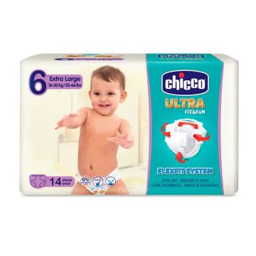 Chicco Pañal Ultra Fit&Fun Extra Large (16-30 Kg), 14 unidades