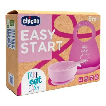 Chicco Set Comida Silicona Rosa 6M+ , 1 unidad