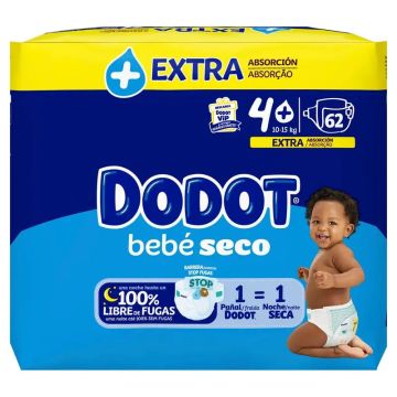 Dodot Bebé Seco Pañal Talla 4 (10-15kg), 62 unidades