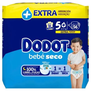Dodot Bebé Seco Pañal Extra Jumbo Talla 5 , 56 unidades