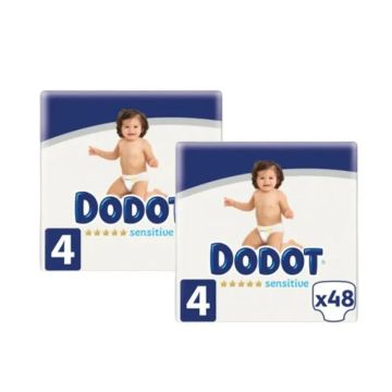 Dodot Pack 2X Sensitive Pañal Talla 4 (6-10 Kg), 96 Unidades