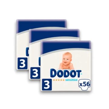 Dodot Pack 3X Sensitive Pañal Talla 3 (6-10 Kg), 168 Unidades