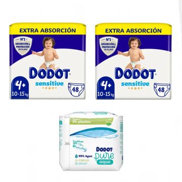 Dodot Sensitive Pañal Talla 4, 2 x 48 uds + Toallitas Pure Aqua Bebé 288Unidades
