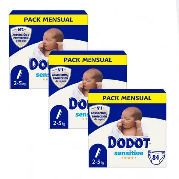 Dodot Pack 3X Sensitive Pañal Talla 1, 252 Unidades