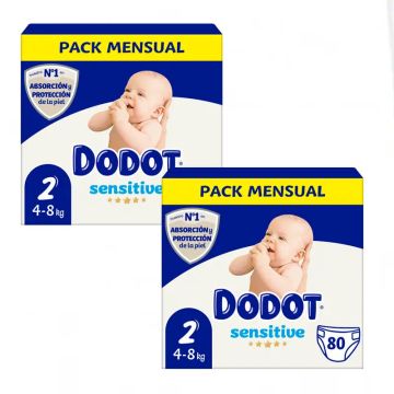 Dodot Pack 2X Sensitive Pañal Recién Nacido Talla 2, 160 Unidades