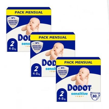 Dodot Pack 3X Sensitive Pañal Recién Nacido Talla 2, 240 Unidades