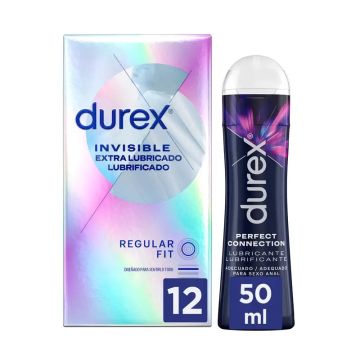 Durex Invisible Extra Lubricado 12 Preservativos + Lubricante Perfect Connection50 ml