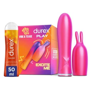 Durex Pack Conejito Vibrador 2 En 1, Vibe & Tease + Lubricante De Calor, 50 Ml