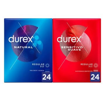Durex Pack Preservativos Natural Plus, 24 Unidades + Sensitivo Suave, 24Unidades