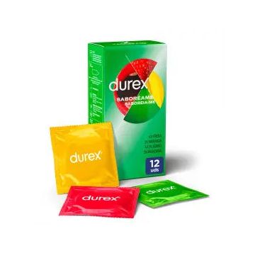 Durex Preservativos Saboreame con Sabores Afrutados - Fresa, Plátano, Naranja yManzana 12 unidades