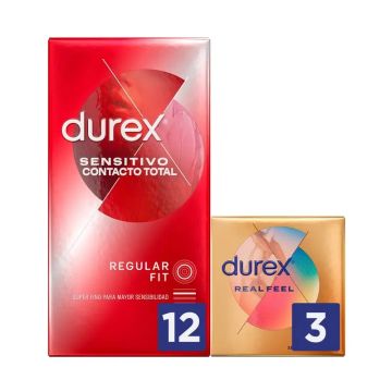 Durex Sensitivo Preservativo Contacto Total 12 unidades + Real Feel 3 unidadesRegalo