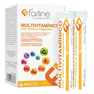 Farline Multivitamínico Con Calcio Y Magnesio, 30 comprimidos esfervescentes
