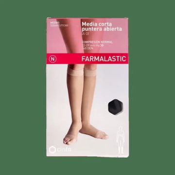 Farmalastic Media Corta De Compresión Normal Con Puntera Abierta Negro, TallaGrande