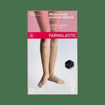 Farmalastic Media Corta De Compresión Normal Con Puntera Abierta Negro, Talla M