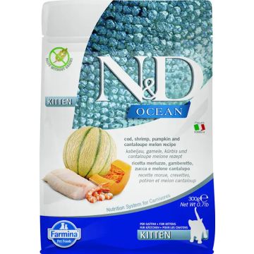 Farmina N&D Cat Kitten Ocean Bacalao Calabaza 300Gr, pienso para gatitos