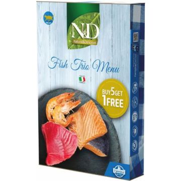 Farmina N&D Cat Natural Fish Trio Menu 6X70Gr, comida húmeda para gatos