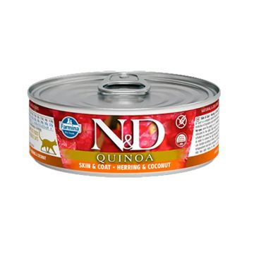Farmina N&D Cat Quinoa Skin Coat Arenque Caja 24X80Gr, comida húmeda para gatos
