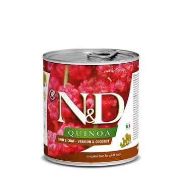 Farmina N&D Dog Quinoa Skin Coat Venado Caja 6X285Gr, comida húmeda para perros