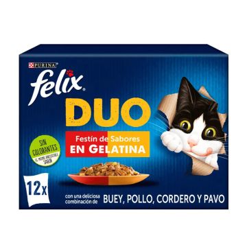 Felix Fantastic Duo Delicious Carne 12X85Gr, comida húmeda para gatos