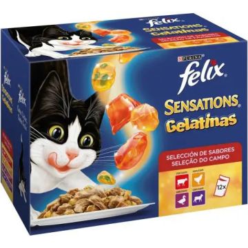 Felix Feline Adult Adult Sensations Gelatinas Carne 12X85Gr, comida húmeda paragatos