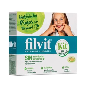 Filvit Antipiojos y Liendres Kit Dimeticona Loción 125 ml + Acondicionador 125ml + Peine