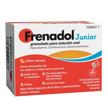 Frenadol Junior Antigripal, Alivio para niños, Sabor Naranja, Vía Oral, 10sobres