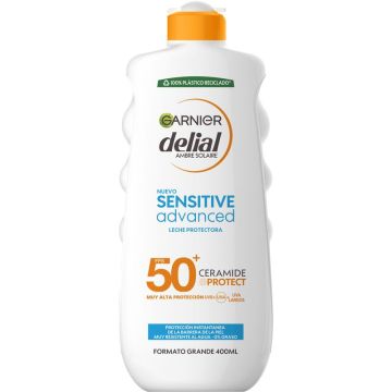 Garnier Delial Sensitive Advanced Leche Protectora Solar Para Pieles Claras,Sensibles E Intolerantes Al Sol Ip50+, 400Ml