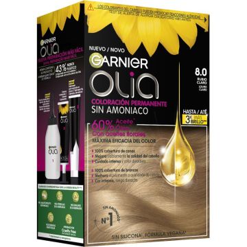Garnier Olia Coloración Permanente Sin Amoniaco Para Un Olor Agradable ConAceites Florales De Origen Natural - Rubio Claro 8.0