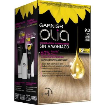 Garnier Olia Coloración Permanente Sin Amoniaco, Olor Agradable Con AceitesFlorales Origen Natural - Rubio Muy Claro 9.0