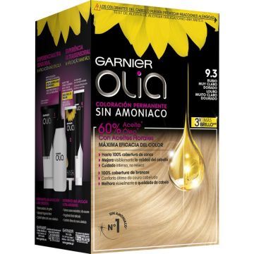 Garnier Olia Coloración Permanente Sin Amoniaco, Olor Agradable Con AceitesFlorales Origen Natural - Rubio Muy Claro Dorado 9.3