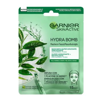 Garnier Skin Active Mask Tissu Mascarilla De Tela Hydra Bomb HidratanteMatificante Con Ácido Hialurónico Y Té Verde
