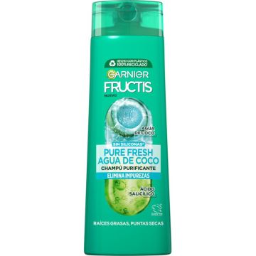 Garnier Fructis Pure Fresh Agua De Coco Champú Pelo Normal, Con Raíces Grasas YPuntas Secas 300 Ml