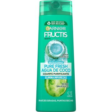 Garnier Fructis Pure Fresh Agua De Coco Champú Pelo Normal, Con Raíces Grasas YPuntas Secas 380 Ml