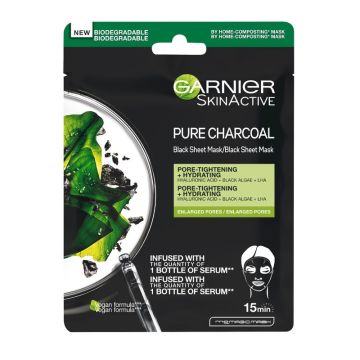 Garnier Skin Active Black Mask De Tejido Con Extracto De Alga Negra Y ÁcidoHialurónico Para Pieles Con Poros Dilatados